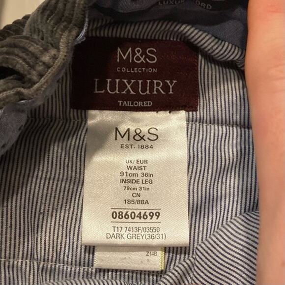 M&S LUXURY LINE Pant Mens Waist 36in Dark Grey Corduroy Thick - Picture 3 of 9